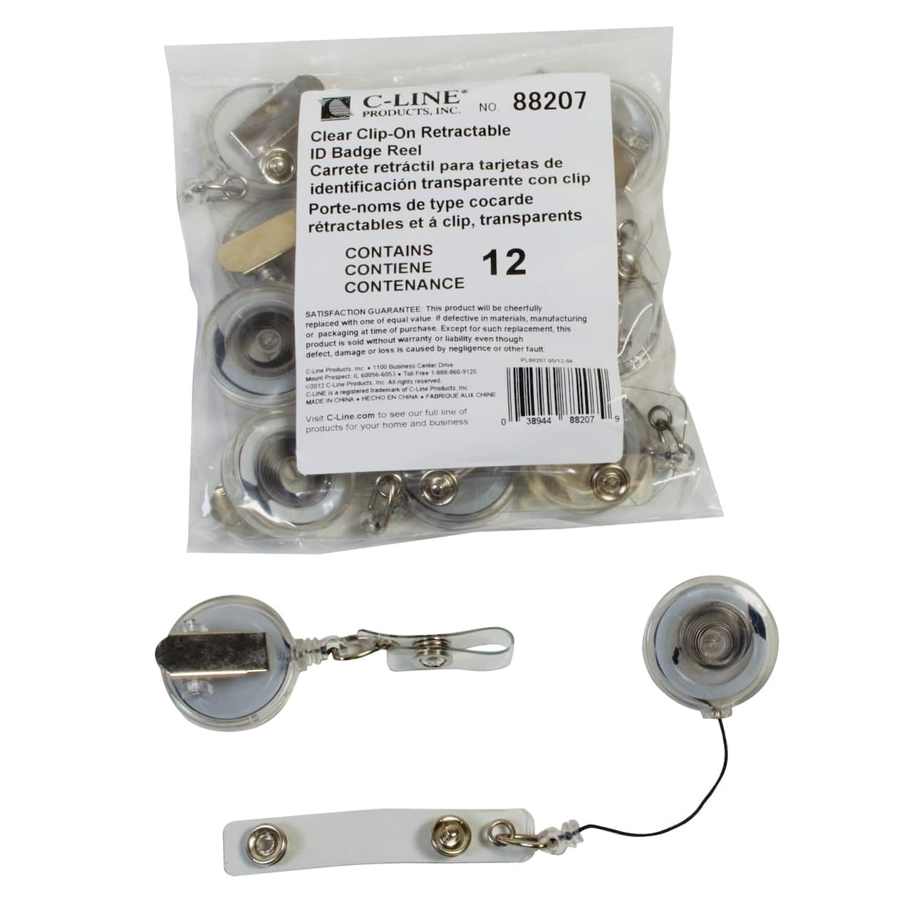 C-Line® Clear Spring Clip Retracting ID Card Reels, 12ct.